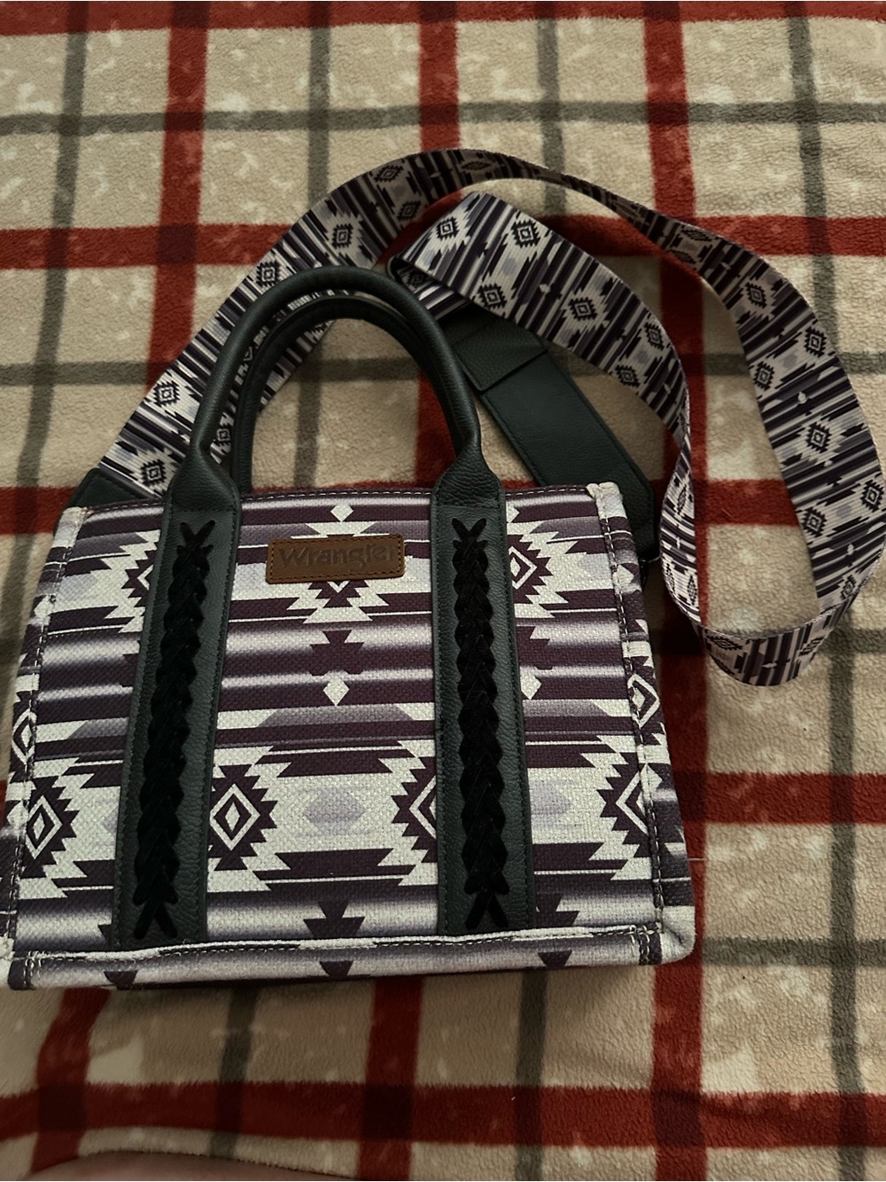 Wrangler Plum and Cream Aztec Mini Crossbody Tote